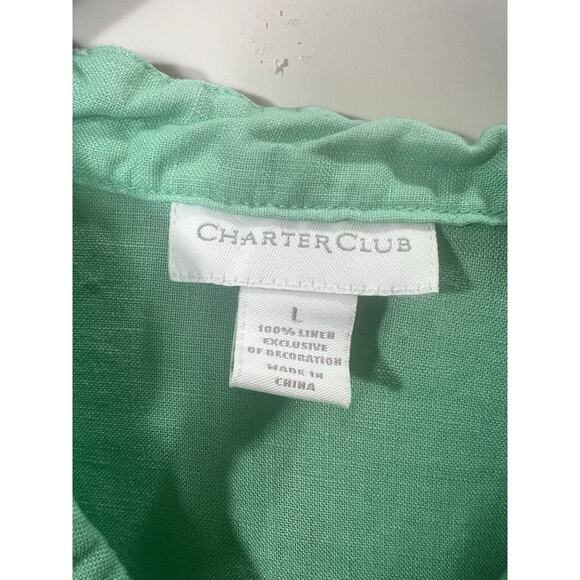 Charter Clube Women’s Embroidered Linen Tunic Size L Green Boho Festival Beachy - Picture 3 of 9